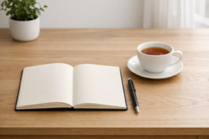 A clean minimal workspace representing smart living habits on a low budget