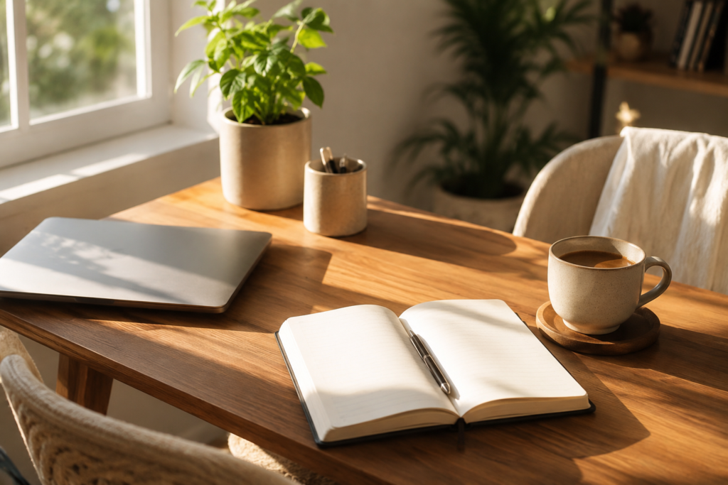 Organized home workspace representing the meaning of smart living for beginners